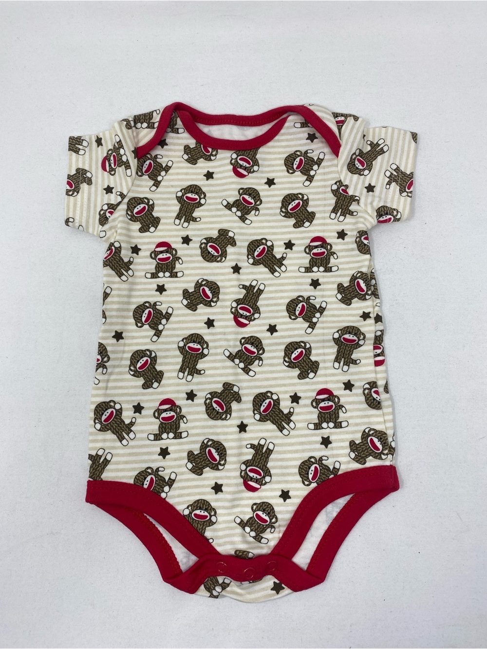 Baby Starters Cream Sock Monkey One-Piece with Red Trim 0-6 Months